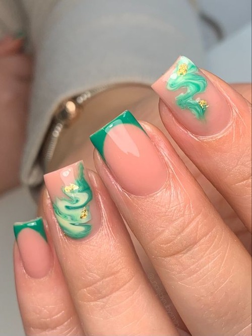green marble nails - green marble nails with glitter
