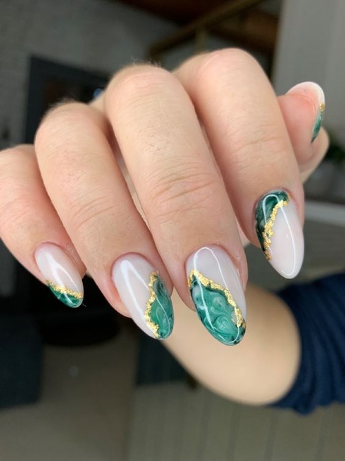 green marble nails - green marble nails with gold