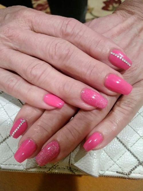 hot pink acrylic nails with glitter - cute glitter nails 2023