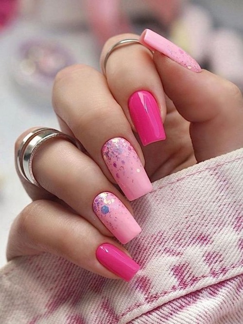 hot pink acrylic nails with glitter - hot pink nails with glitter