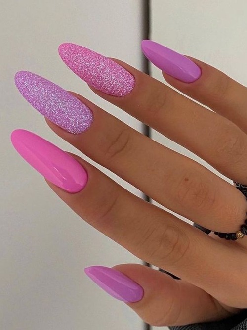 hot pink acrylic nails with glitter - short hot pink acrylic nails