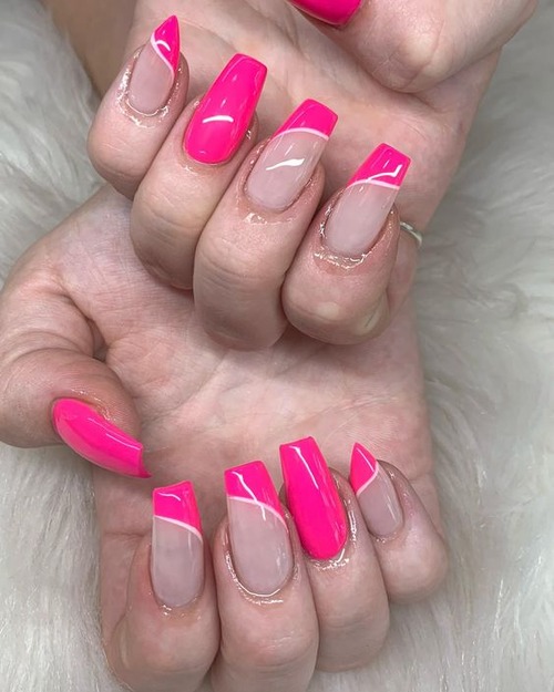 hot pink french tip nails - french tip nails