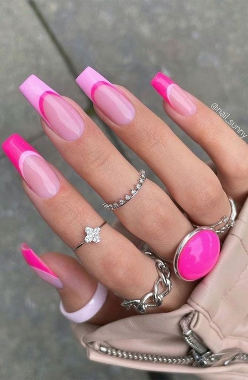 hot pink french tip nails - hot pink french tip