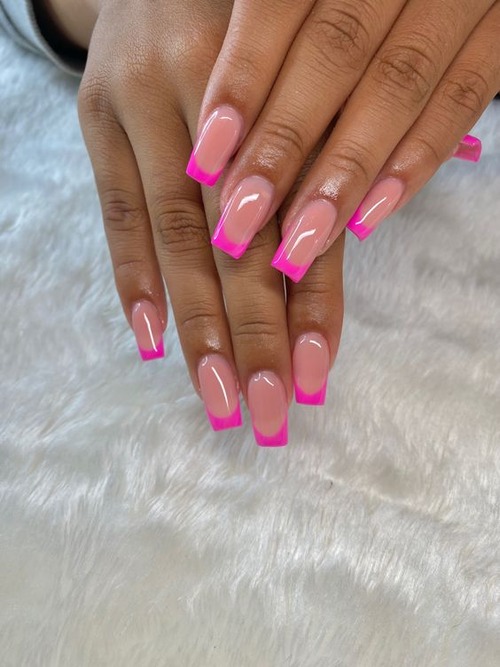 hot pink french tip nails - hot pink nails