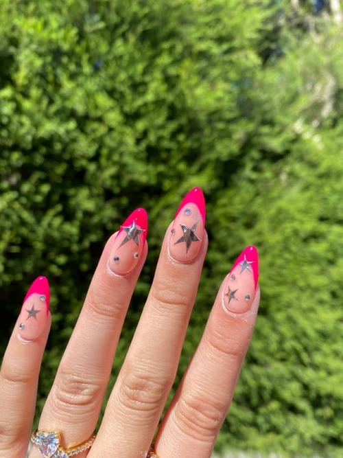 hot pink french tip nails - summer nails