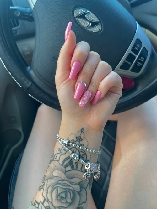 hot pink nails with diamonds - barbie pink nails