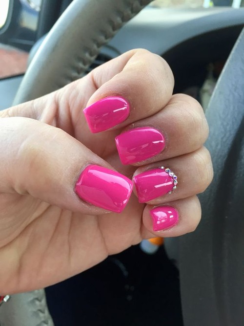 hot pink nails with diamonds - hot pink acrylic nails with glitter