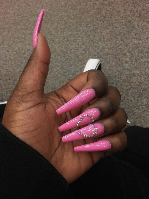 hot pink nails with diamonds - hot pink nail polish