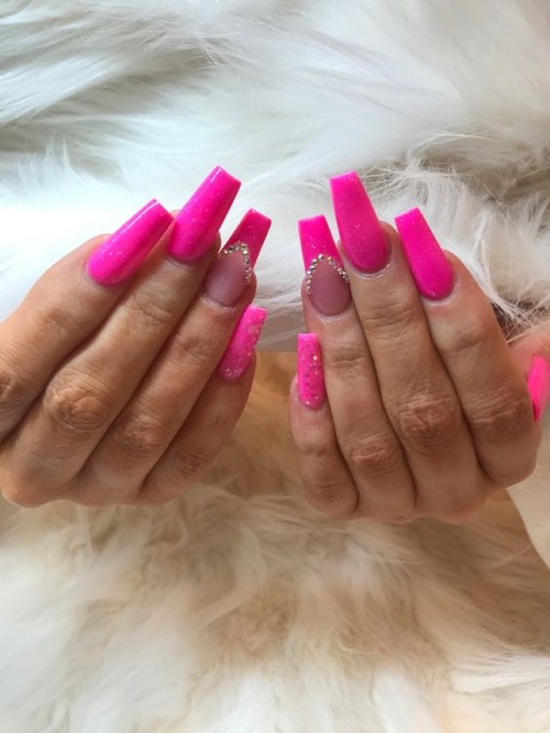 hot pink nails with diamonds - hot pink nails french tip