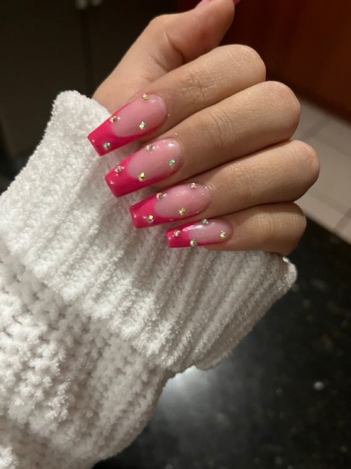 hot pink nails with diamonds - hot pink nails with design