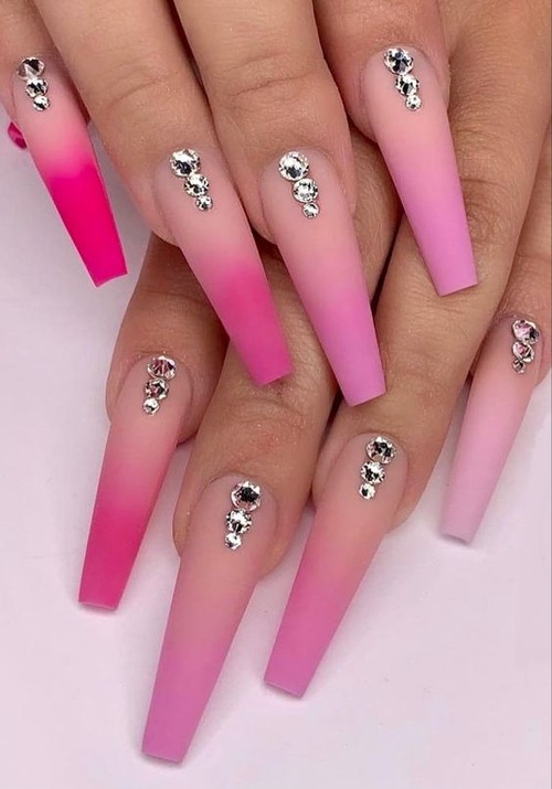 hot pink nails with diamonds - short hot pink nails