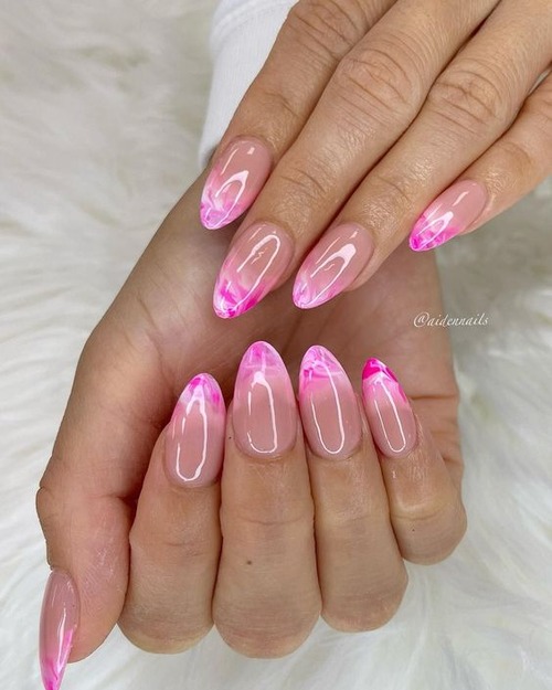pink marble nails - baby pink marble nails