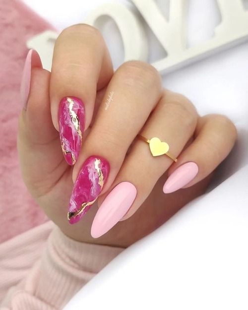 pink marble nails - hot pink marble nails