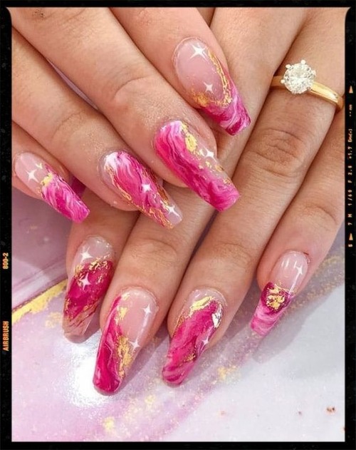 pink marble nails - pink marble nails with gold