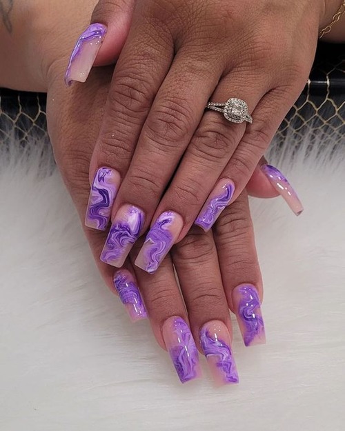 purple marble nails - purple marble nails with glitter
