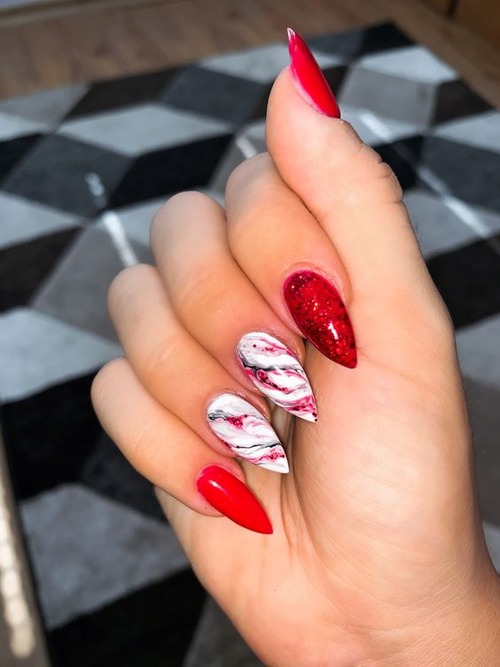red marble nail designs - dark red marble nails