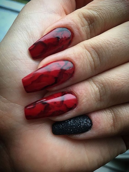 red marble nail designs - red marble nails coffin