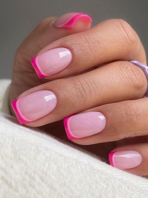 short hot pink nails - dark pink nails