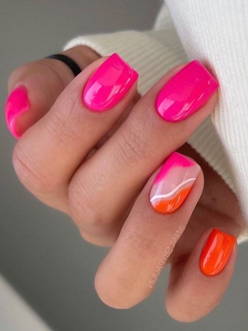 short hot pink nails - hot pink nails with diamonds