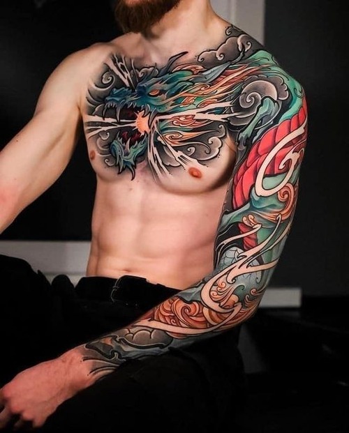 japanese dragon tattoo sleeve - dragon sleeve tattoo black and grey