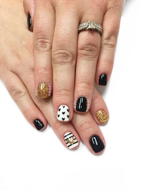 black and gold heart nails - black and gold heart nails 2021