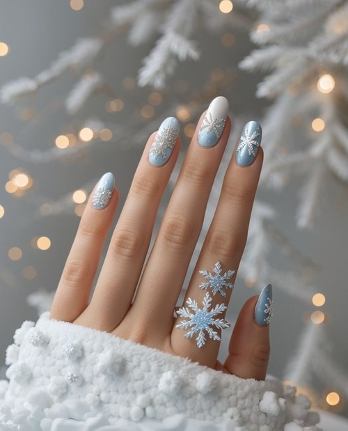 blue winter wonderland nails - blue winter wonderland nails long