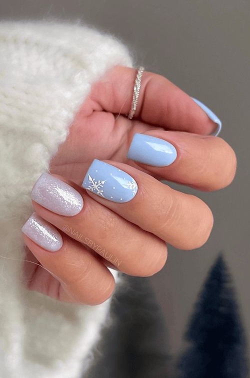 blue winter wonderland nails - dark blue winter wonderland nails