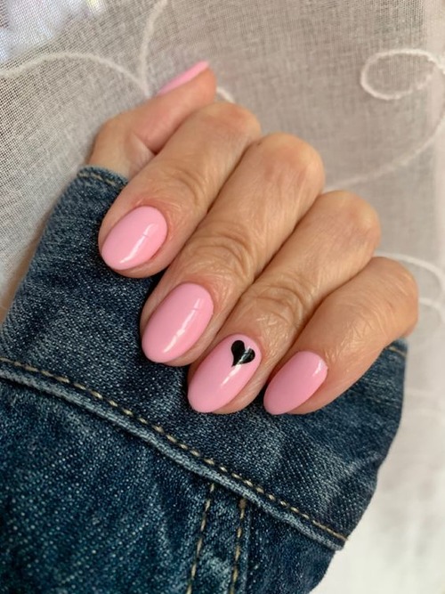 pink nails with black hearts - pink nails with black hearts long