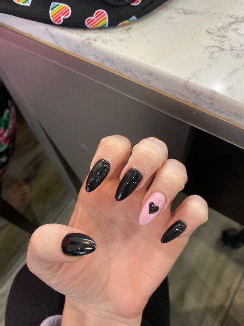 pink nails with black hearts - pink nails with black hearts short