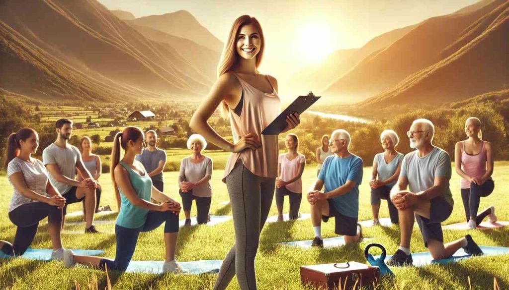 Become a Certified Wellness Coach and Transform Lives Wellness coach guiding group in outdoor yoga session with scenic mountain backdrop