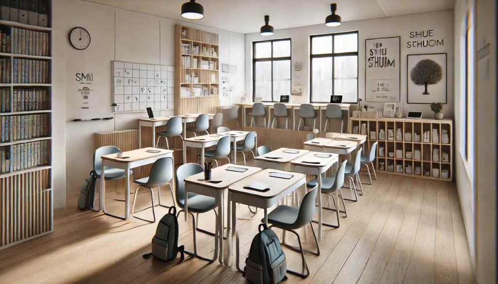 How Can Chair-Desk Combos Maximize Space in Small Classrooms? Space-saving chair-desk combos in a small modern classroom