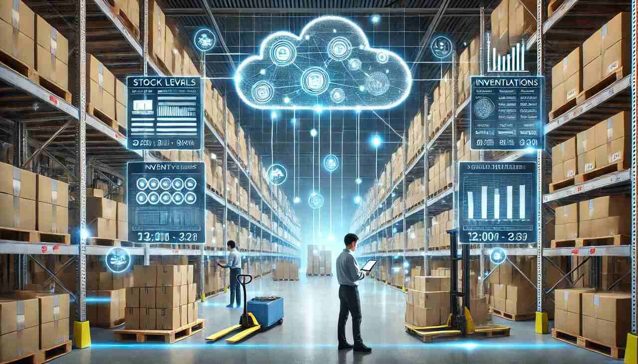 Digital warehouse system showing real-time inventory across multiple sites