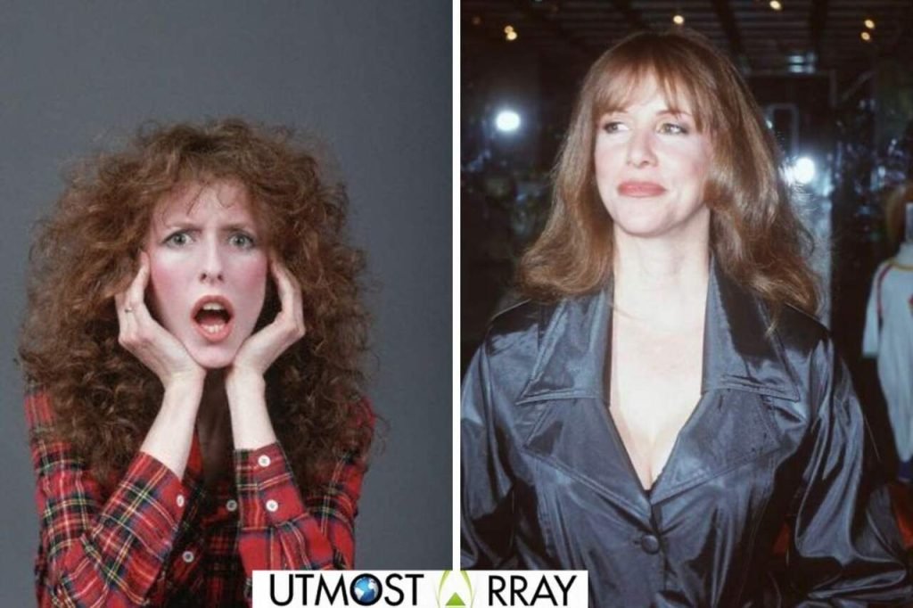 What Is Laraine Newman Net Worth and How Did She Earn It? Side-by-side photos of Laraine Newman—one showing her younger with curly hair in a surprised expression, the other more mature in a black satin outfit at an event.