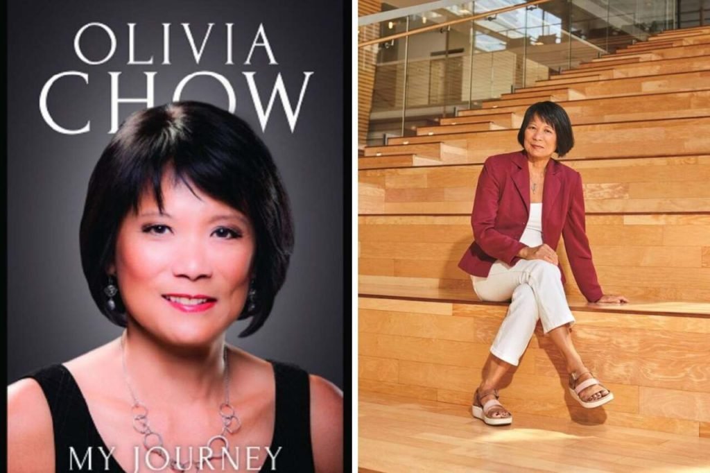 A Closer Look at Olivia Chow Net Worth and How She Built It Olivia Chow featured on a book cover and sitting on wooden stairs.