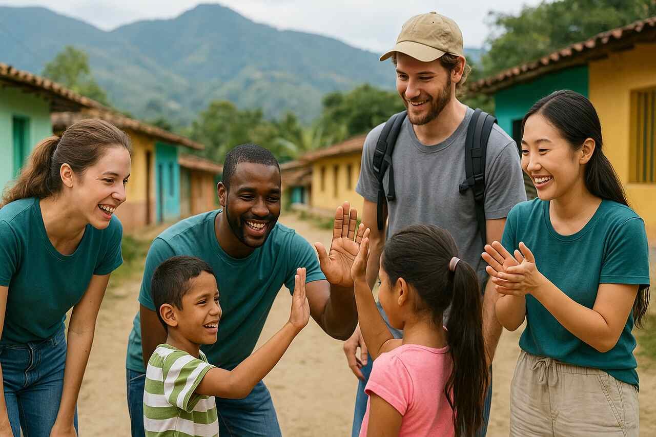 Volunteers on a mission trip in Colombia with local children.