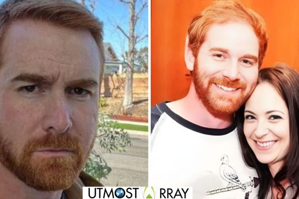 Why Andrew Santino Wife Dead Circulates: Privacy Misconception vs. Reality Side-by-side photos of Andrew Santino, one serious outdoors and one smiling with his wife indoors.