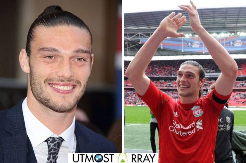 Andy Carroll in a suit and during a football match with Liverpool FC