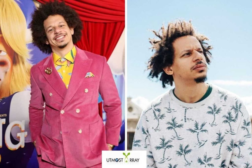 Eric Andre Net Worth: How the Comedian Built His Multi-Million Dollar Fortune Eric Andre wearing a bright pink suit at a red carpet event (left) and casually dressed in a palm tree print sweatshirt outdoors under a blue sky (right).