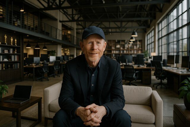 Ron Howard sitting in a modern production office at Imagine Entertainment
