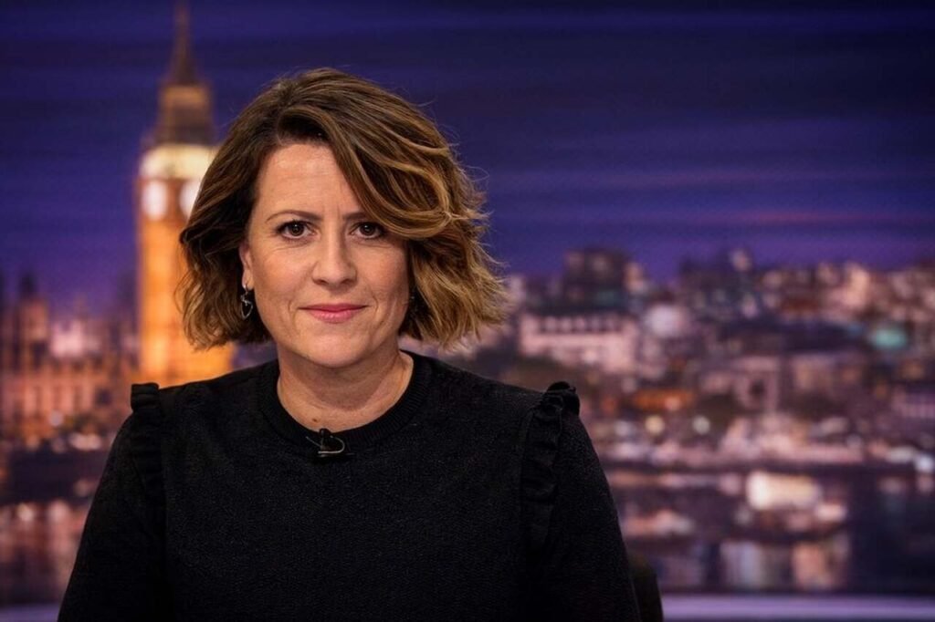 Sarah Campbell Marital Status, Career Background, Early Life and Net Worth in 2025 Sarah Campbell in studio with Big Ben background.