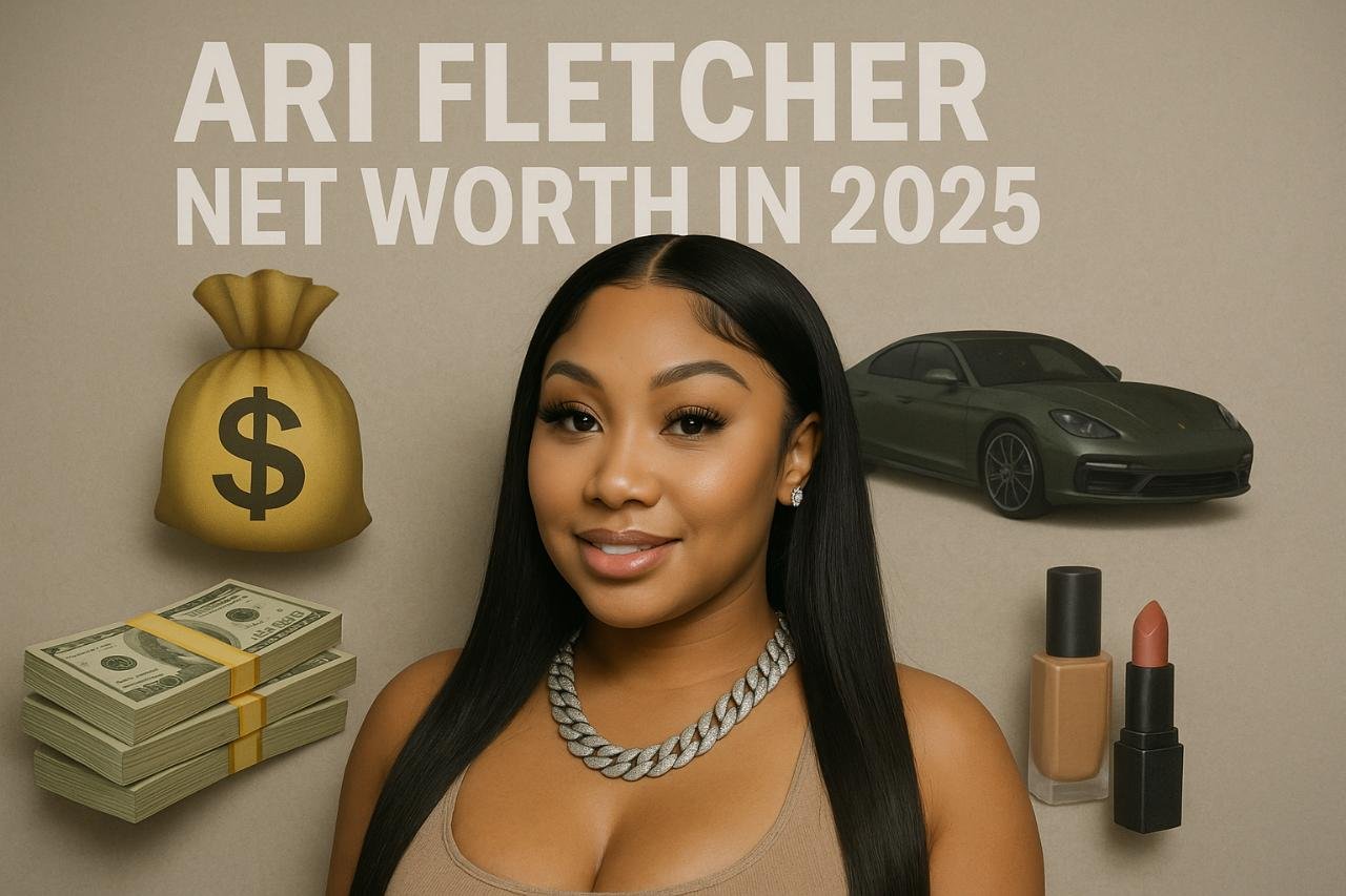 Ari Fletcher with luxury icons symbolizing her net worth in 2025.