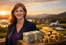 How Samantha Power Built Her Net Worth From UN Ambassador to USAID Administrator Samantha Power with symbols of wealth and luxury estate.