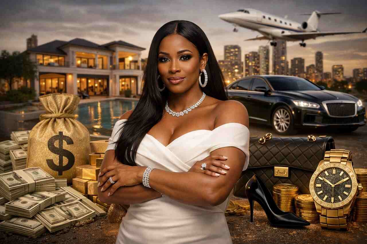 Keisha Combs posing confidently with luxury symbols representing her net worth.