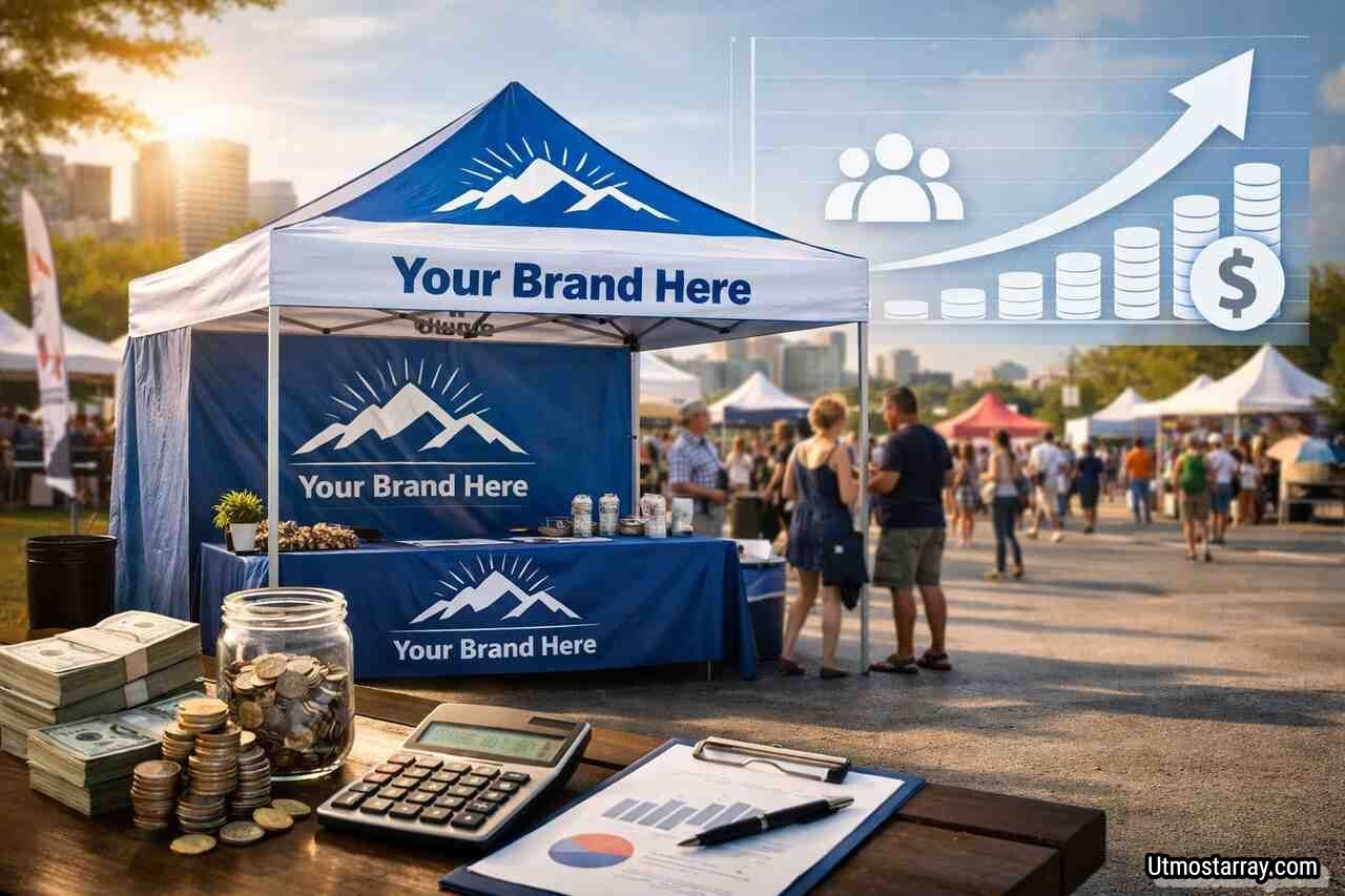 Custom printed canopy showing long-term return on investment at an outdoor business event