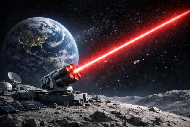 Concept art of China’s moon-based laser system targeting space