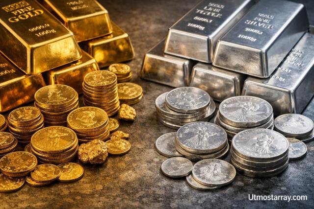 Gold and silver bars representing the long term outlook for the gold to silver ratio.