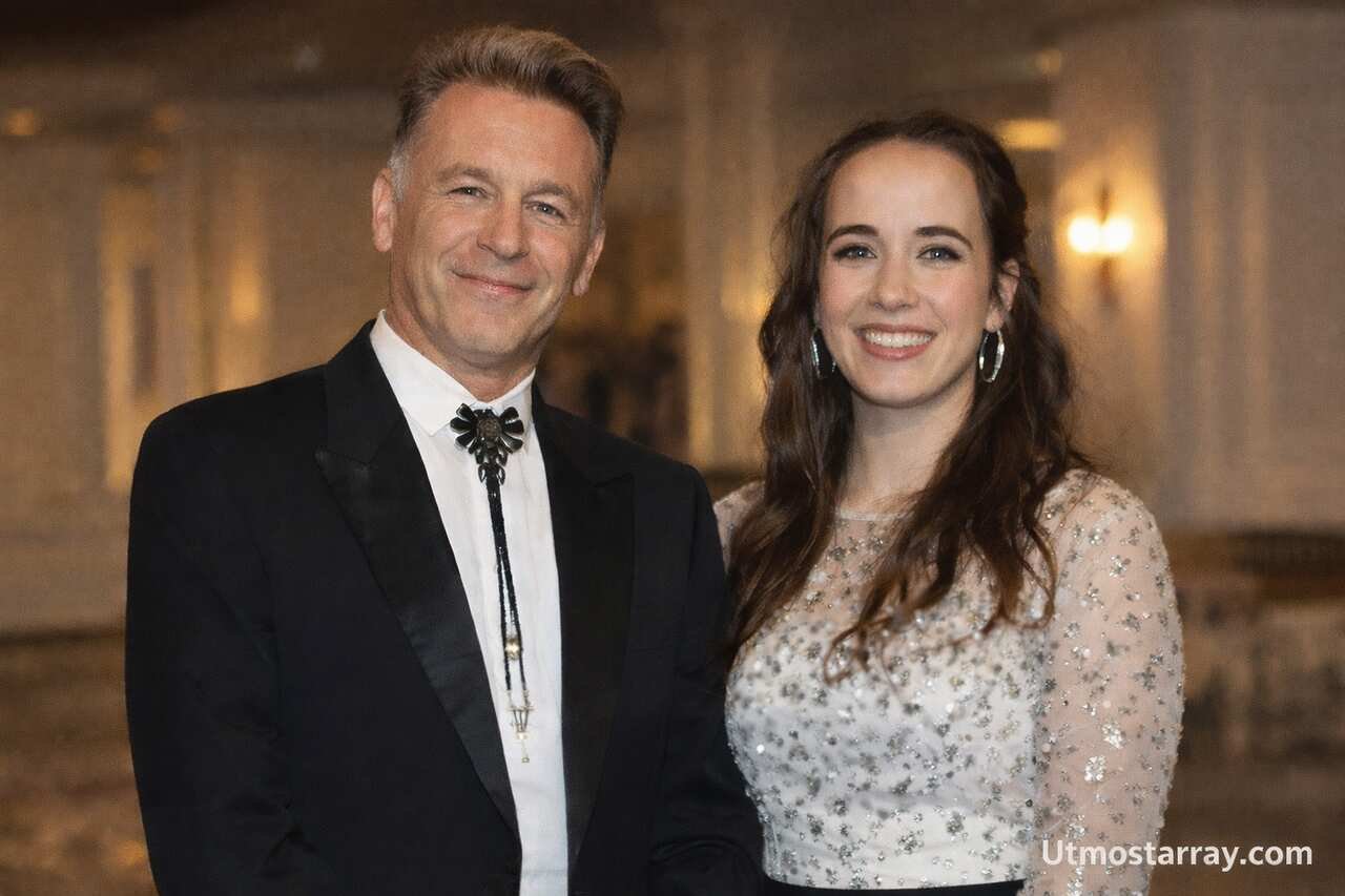 Chris Packham with his daughter Megan McCubbin at a formal event