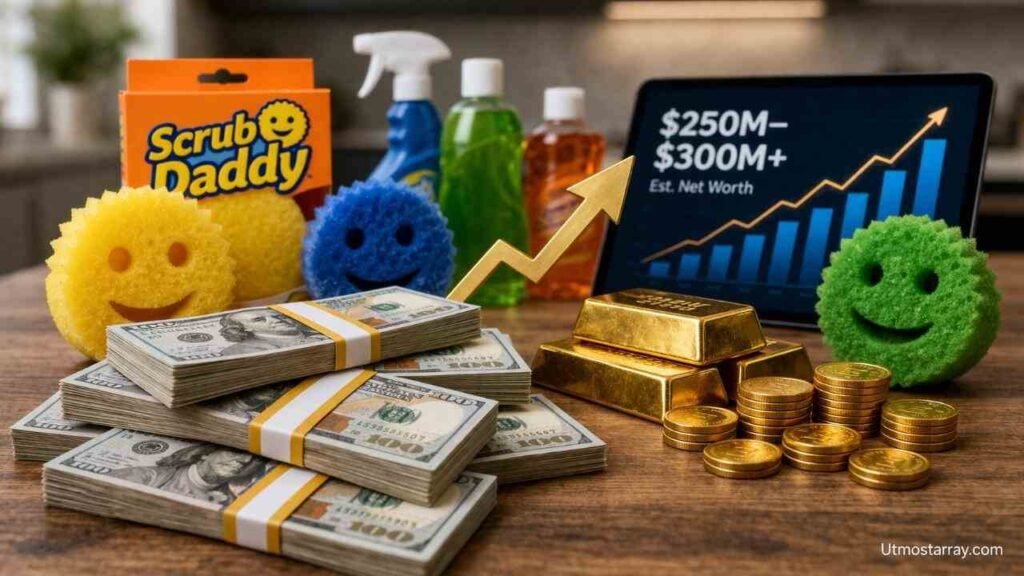 Scrub Daddy Net Worth: How a Simple Sponge Became a Multi-Million Dollar Brand Scrub Daddy products with money and gold representing net worth