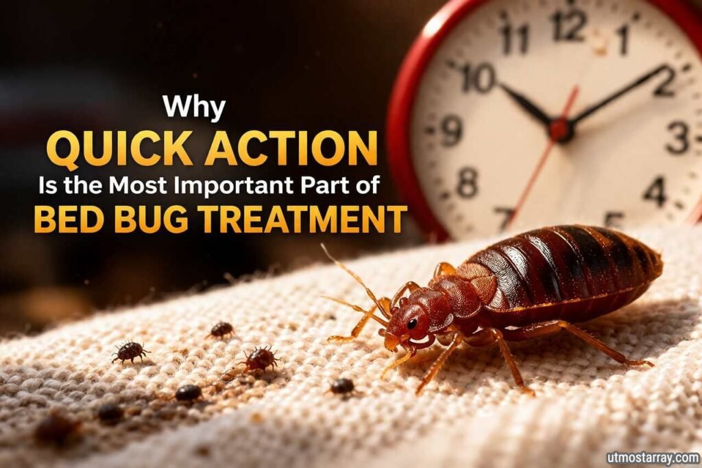 Why Quick Action Is the Most Important Part of Bed Bug Treatment Quick action bed bug treatment with pest control spraying mattress