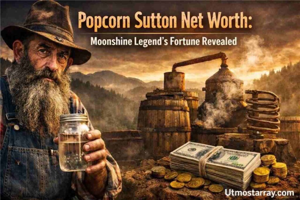 Popcorn Sutton Net Worth Breakdown: Earnings, Lifestyle, and Posthumous Brand Value Popcorn Sutton holding moonshine jar near still with money representing net worth